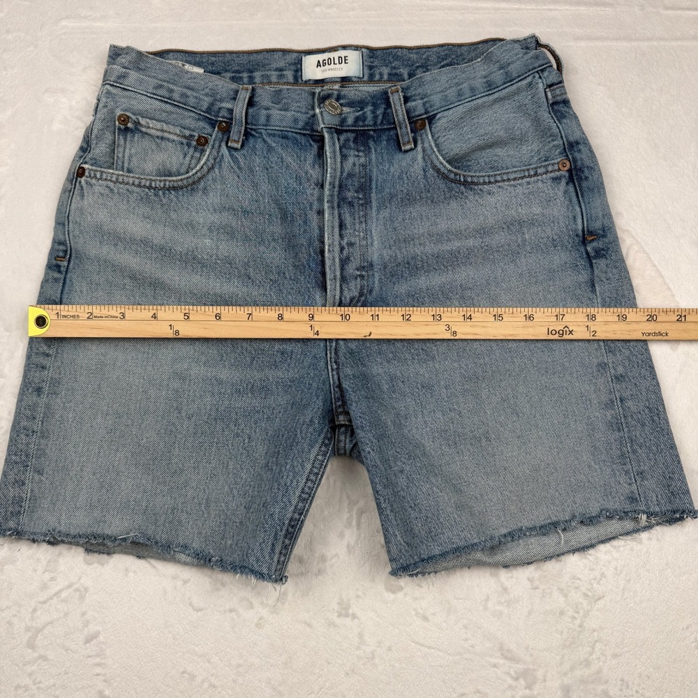 AGOLDE Rumi High Rise Denim Shorts 27 Bermuda Raw Hem Coastal - Picture 7 of 9